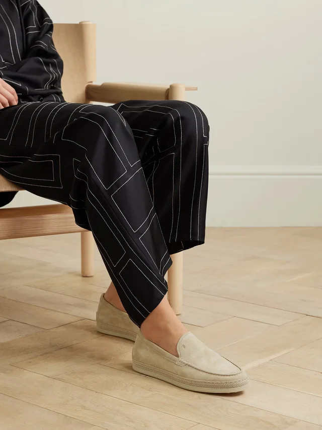 TOD'S Raffia-trimmed suede loafers in Beige, photo 2 of 2 from NET-A-PORTER (Canada)