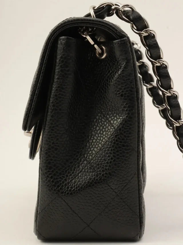 Chanel Circa 2005 Caviar Skin Classic Flap Chain Bag Mini Black in Black Caviar leather from VINTAGE QOO TOKYO, photo 4 of 14