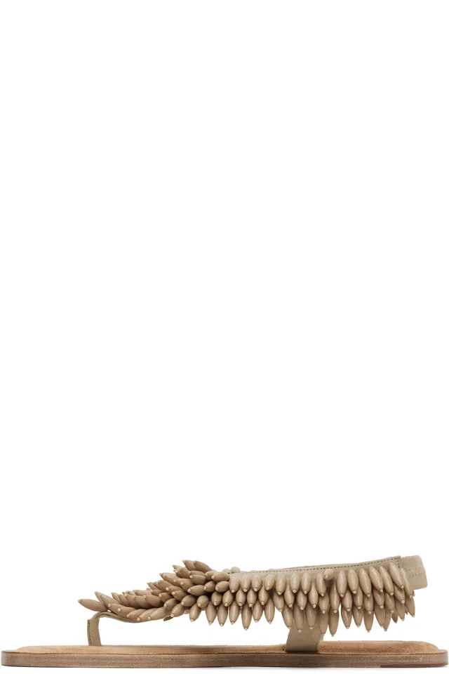 BALMAIN Beige Suede & Beads Sandals, photo 3 of 5 from SSENSE