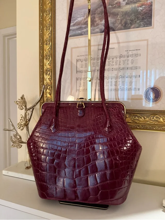 Judith Leiber New York Genuine Crocodile Frame Bag- Burgundy Gold Hardware in red Crocodile from Poshmark, photo 1 of 1