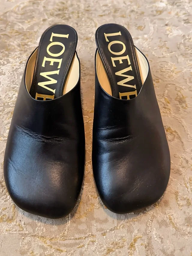 Loewe Leather Square-Toe Slip-On Mules in black Leather from Poshmark