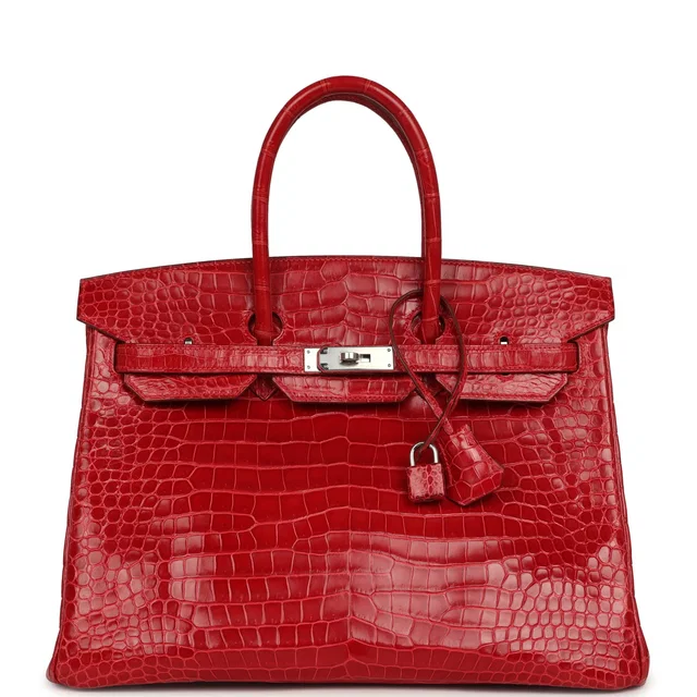 Hermès Birkin 35 Braise Shiny Porosus Crocodile Palladium Hardware in Crocodile from Madison Avenue Couture