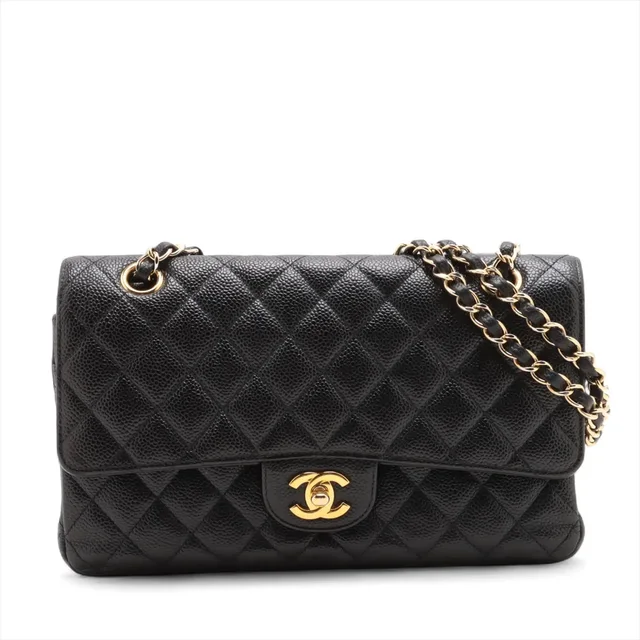 Chanel Medium/Large Caviar Double Classic Flap Black GHW in Black Caviar leather from The Purse Affair