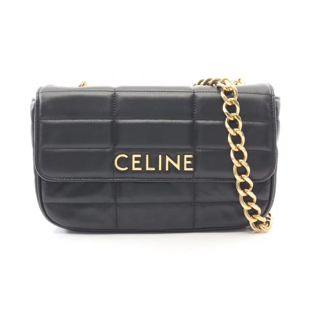 Celine Shoulder Bag Monochrome Black Leather Matelasse Chain in Black Leather from The Reluxe