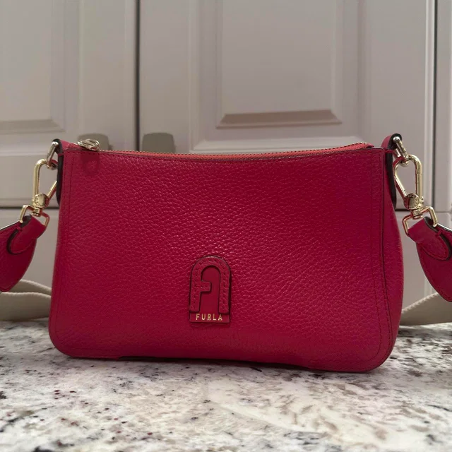 Furla Women's Bag - Pink/Red in red|pink Caviar leather from Depop