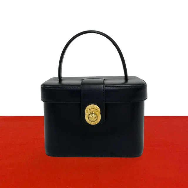 Celine Vintage Star Ball Logo Leather Handbag Vanity Bag Black in Black Leather from The Reluxe