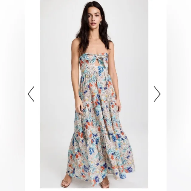 Zimmermann Strapless Floral Maxi Dress In Blue, Orange, Cream in orange|blue from Poshmark
