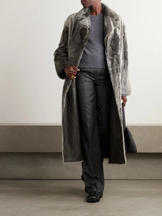 YVES SALOMON Double-breasted shearling coat in Green, photo 2 of 2 from NET-A-PORTER (Canada)