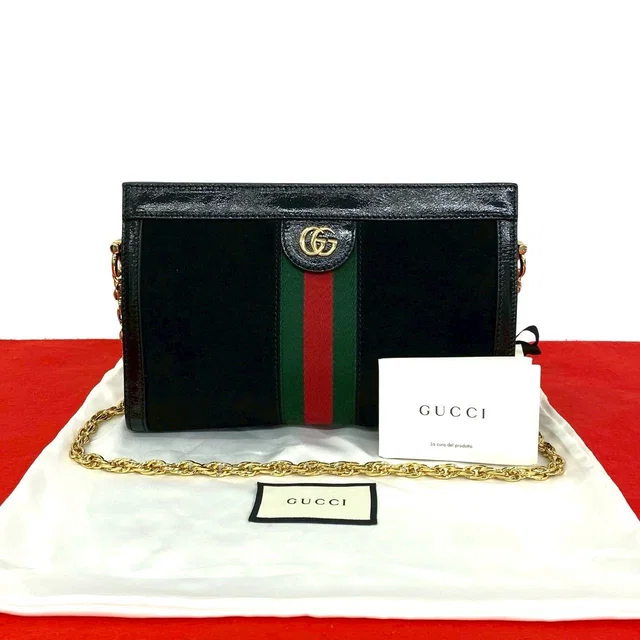 Gucci Ophidia Sherry Line GG Logo Suede Patent Shoulder Bag Black in Black Patent leather from The Reluxe