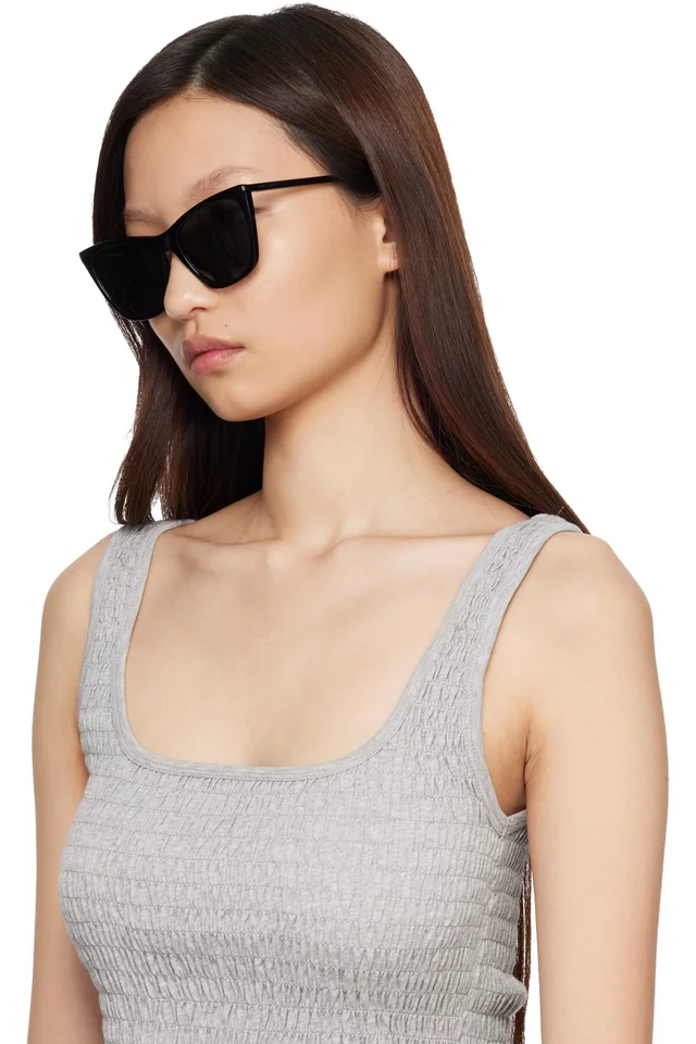 Saint Laurent Black SL 214 Kate Thin Sunglasses, photo 4 of 4 from SSENSE