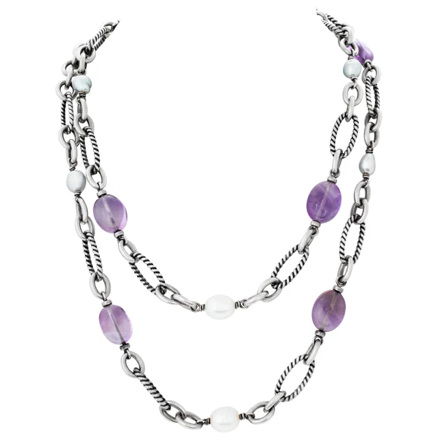 David Yurman 40'' Amethyst & Pearl necklace in Purple Sterling Silver from Gray And Sons