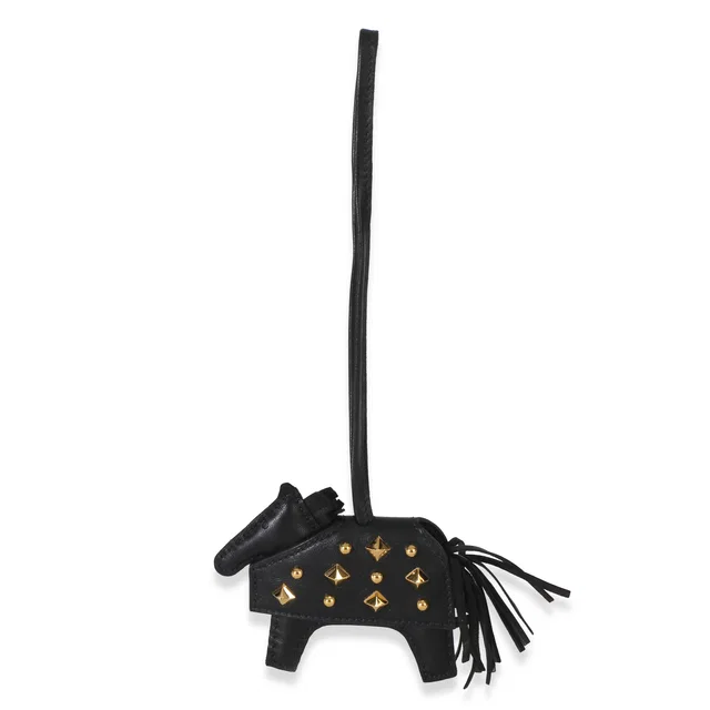 Hermès Black Milo Lambskin Studded Grigri Rodeo Robeo Rock Charm PM in Black Lambskin from myGemma