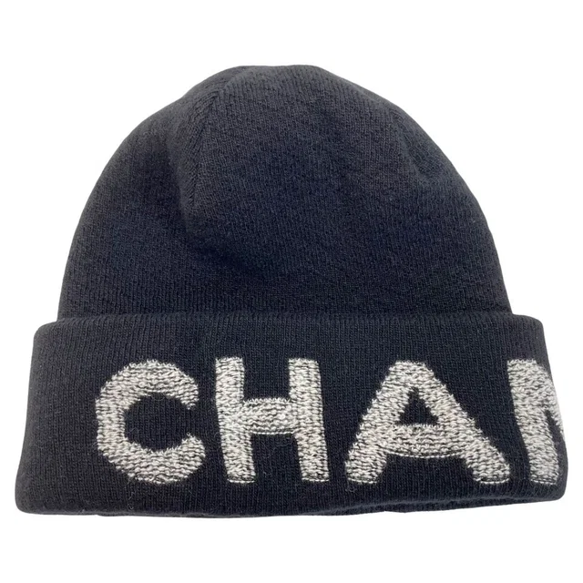 Chanel Knit Cap Wool 70 Cashmere 30 Black in Black Cashmere from The Reluxe
