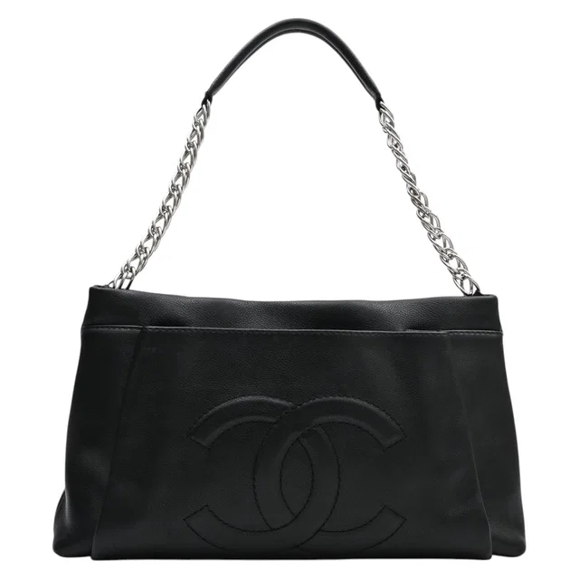 Chanel 2008 Caviar Skin CC Mark Stitch Shoulder Bag Black in Black Caviar leather from VINTAGE QOO TOKYO