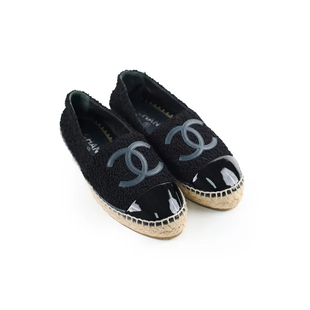 Chanel Espadrilles Patent/Tweed Black Size 36 in Black Patent leather from The Purse Affair