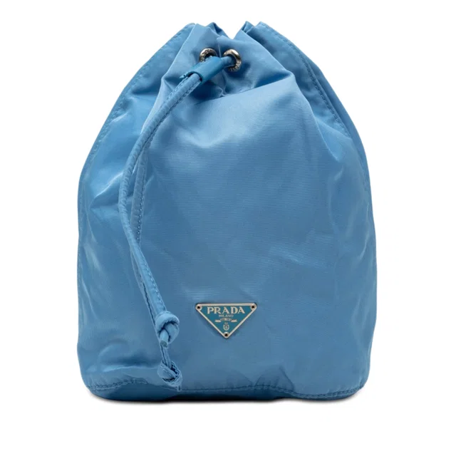 Blue Prada Tessuto Drawstring Pouch in Blue Nylon from Designer Revival