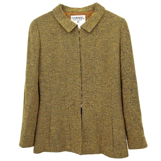 Chanel 1996 Single Breasted Tweed Jacket Brown #42 in Brown Tweed from AMORE Vintage Tokyo