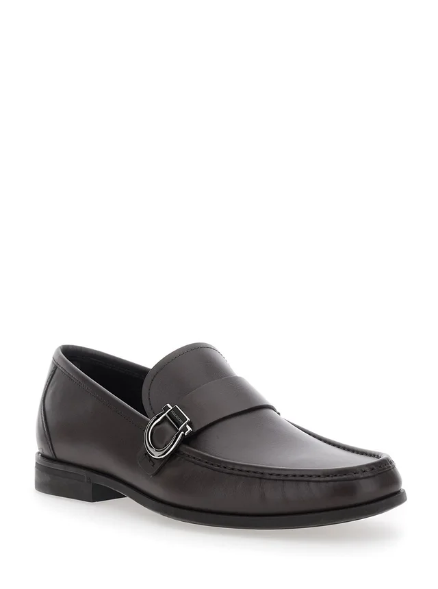 Ferragamo Brown Loafers with Gancini Detail on the Side in Leather Man in Brown 100% Calf, photo 4 of 8 from Gaudenzi Boutique
