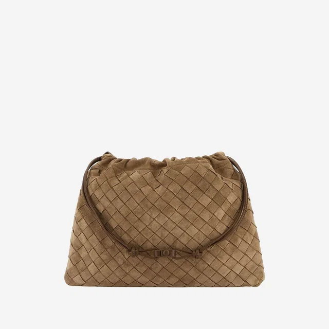 Bottega Veneta Woven Suede Clutch — Brown in Brown Suede from HEWI