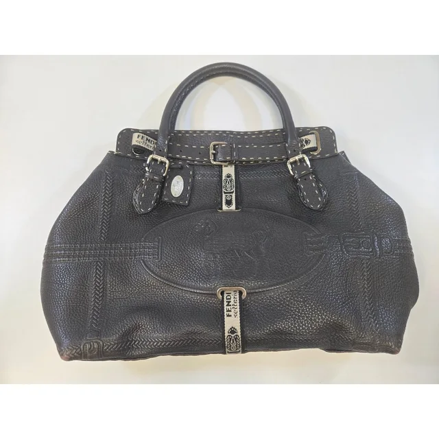 Fendi Selleria Villa Borghese Black Pebbled Roman Leather Horse Tote Bag in silver|black|gray Leather from Poshmark, photo 1 of 1