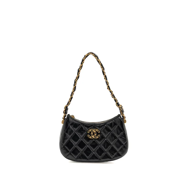 Chanel 23K small 19 Hobo Shoulder Bag Calfskin Black GHW (Microchip) in Black Calfskin from EMIER