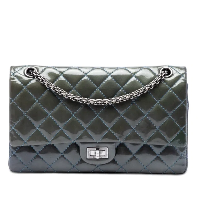 Green Chanel Quilted Patent Reissue 2.55 Double Flap 226 Crossbody Bag in Green Patent leather from Designer Revival