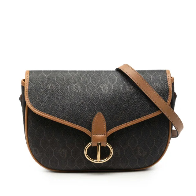 Black Dior Honeycomb Coated Canvas Crossbody in Black Coated canvas from Designer Revival