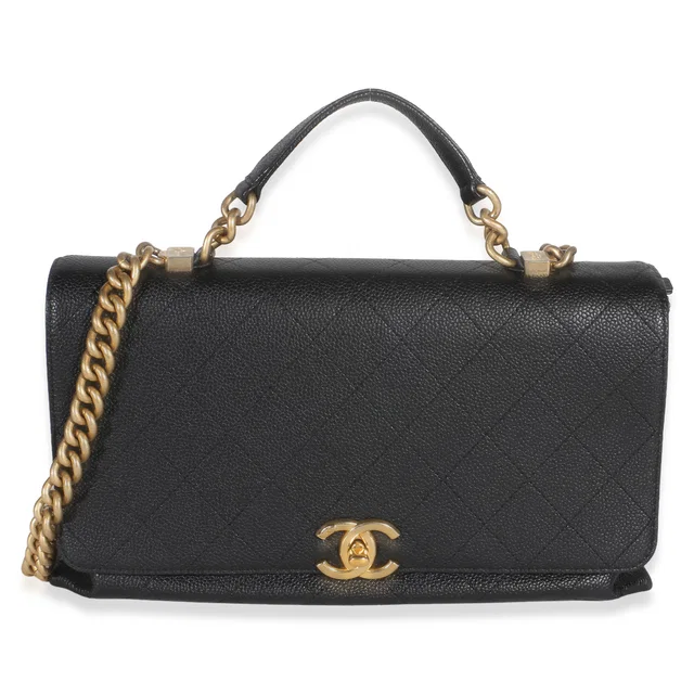 Chanel Black Quilted Caviar Medium Chic Affinity Top Handle Bag in Black Caviar leather from myGemma