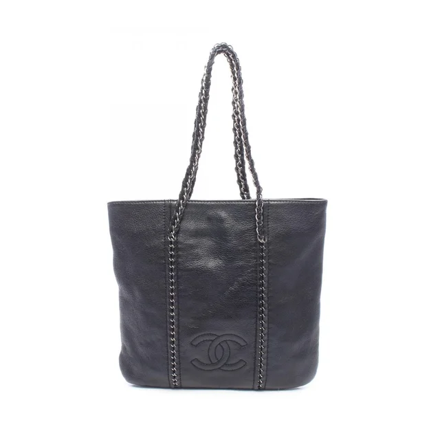 Chanel Tote Bag CC Logo Black Leather Chain in Black Leather from The Reluxe