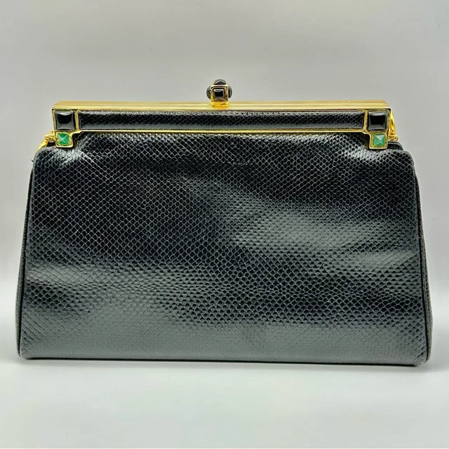 Judith Leiber Vintage Clutch Black Snakeskin Embossed With Removable St in black Leather from Poshmark