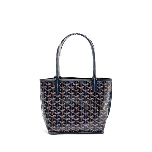Goyard Mini Anjou Tote Bag Goyardine Canvas/Calfskin Bleu Marine SHW in Navy Calfskin from EMIER