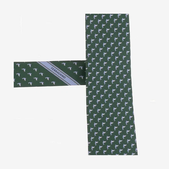 Ferragamo Silk Bird-Motif Necktie — Green Neckties in Green Silk from HEWI