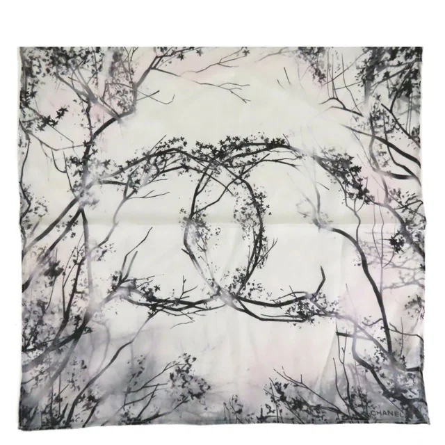 Chanel Scarf Black White in Black Silk from The Reluxe