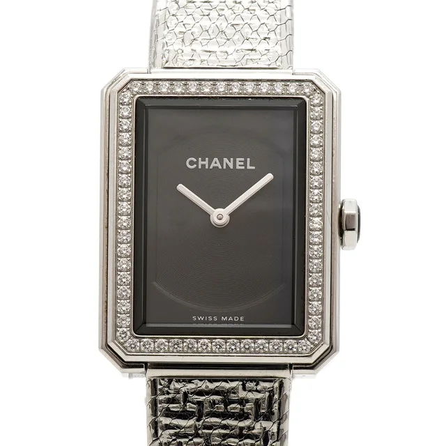 Chanel Boyfriend Tweed Diamond Bezel Black Dial Watch in Black Tweed from The Reluxe