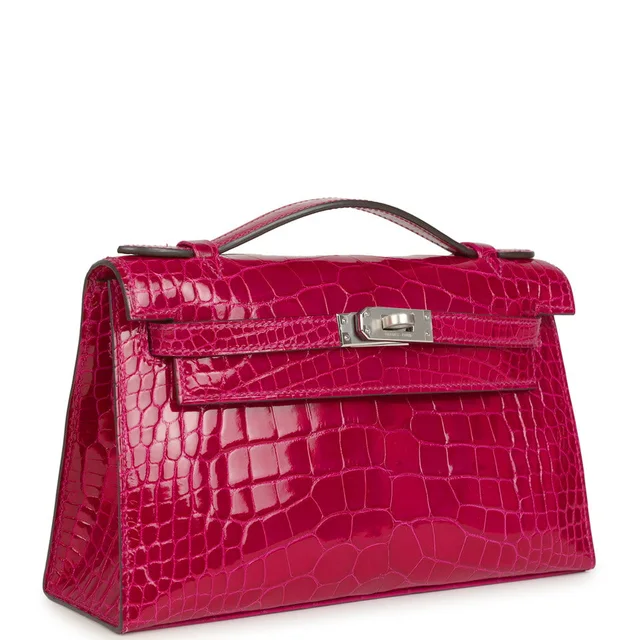 Hermès Kelly Pochette Rose Pourpre Shiny Alligator Palladium Hardware in Pink Crocodile from Madison Avenue Couture, photo 2 of 2