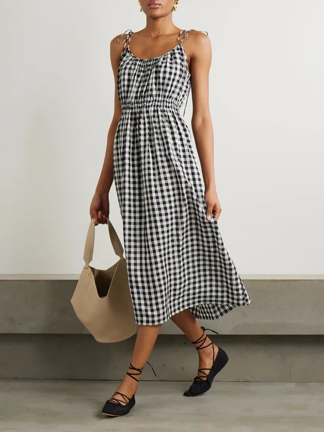 DÔEN Leslie tie-detailed smocked gingham voile midi dress in Black, photo 2 of 2 from NET-A-PORTER (Canada)