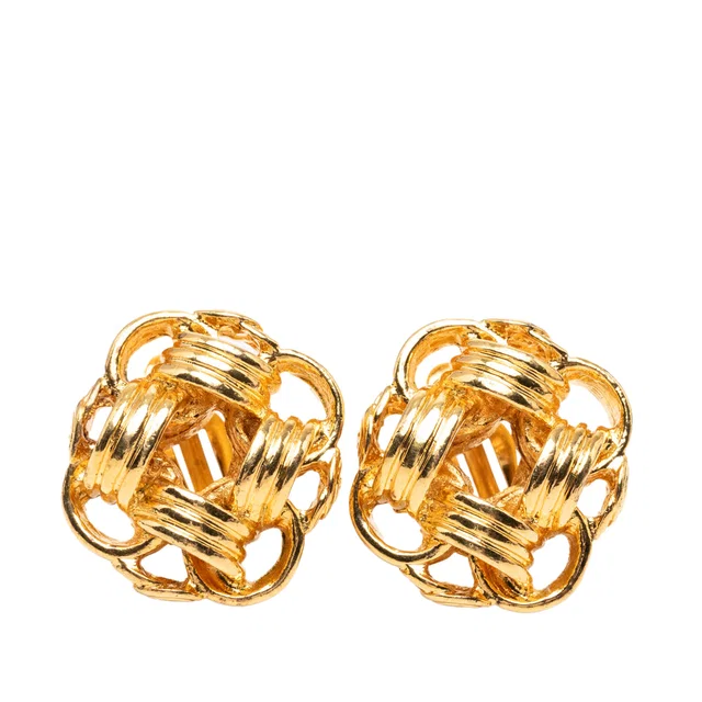 Gold Chanel CC Gold Plated Knot Clip On Earrings in Gold from Designer Revival