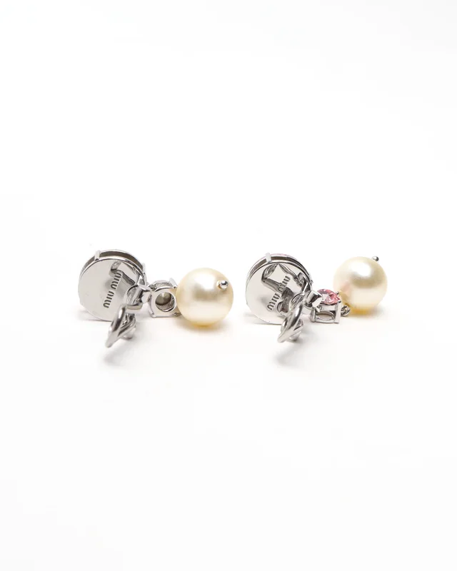 Miu Miu Rhinestone and Dangling Pearl Clip-on Earrings from A Retro Tale, photo 4 of 4