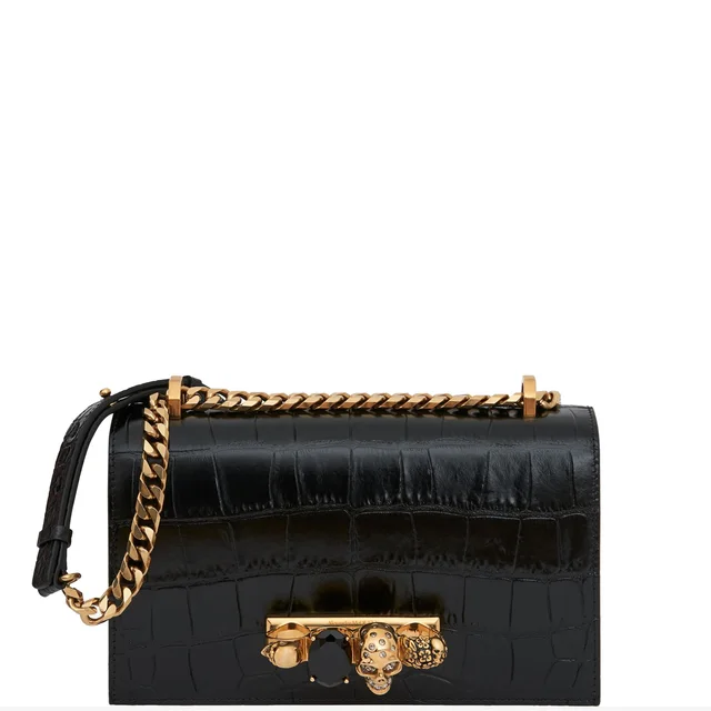 Alexander McQueen Jewelled Knuckle Satchel Glossy Croc, Black/Gold from Cultstatus, photo 1 of 1