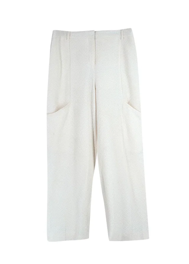Jacquemus Ivory Boucle Cargo Trousers in White Wool from HEWI