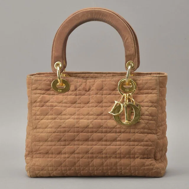 Lady Dior Cannage Handbag Nylon Brown Beige in Brown Nylon from The Reluxe