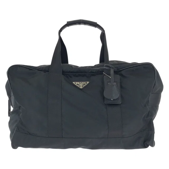 Prada Tessuto Saffiano Black Nylon Leather Boston Bag in Black Saffiano leather from The Reluxe