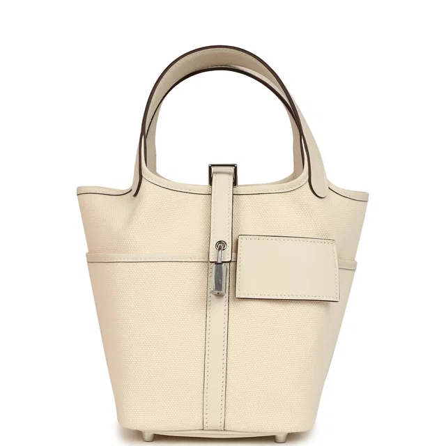Hermès Picotin Cargo 18 Nata Swift and Toile Canvas Palladium Hardware in Swift leather from Madison Avenue Couture