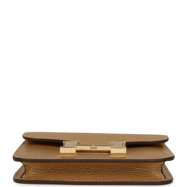 Hermès Constance Slim Wallet Dore Chevre Chamkilight Permabrass Hardware in Gold Goatskin from Madison Avenue Couture, photo 6 of 10
