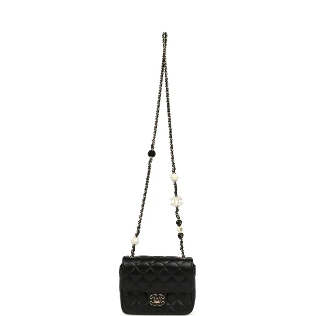 Chanel Heart Charms Mini Square Flap Bag Black Lambskin Enamel Light Gold Hardware in Black Lambskin from Madison Avenue Couture, photo 7 of 12