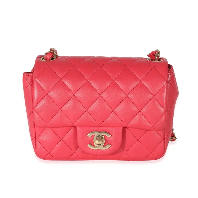 Chanel Dark Pink Quilted Lambskin Mini Square Flap Bag in Pink Lambskin from myGemma