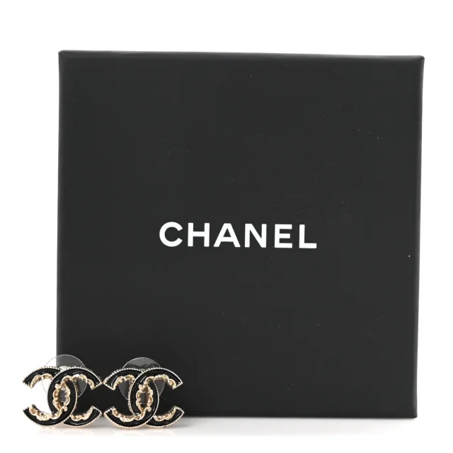 Chanel Enamel CC Baroque Earrings Black Gold in Black from FASHIONPHILE, photo 5 of 5