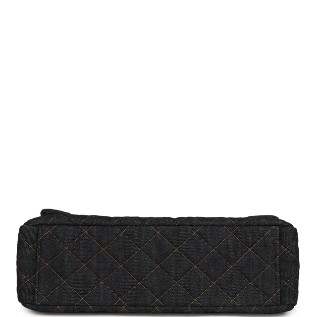 Chanel XXL Classic Single Travel Flap Bag Dark Blue Denim Brushed Gold Hardware in Blue Denim from Madison Avenue Couture, photo 6 of 10