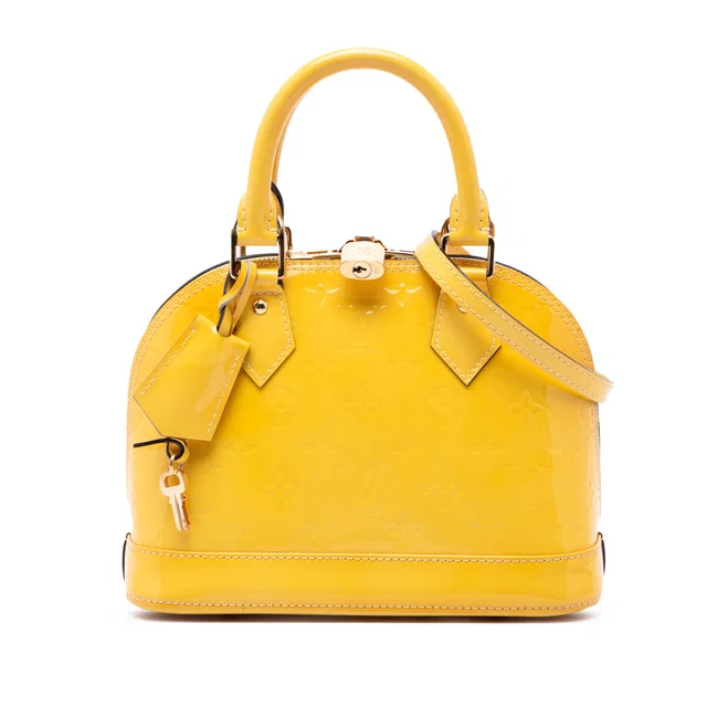 Yellow Louis Vuitton Monogram Vernis Alma BB Satchel in Yellow Leather from Designer Revival