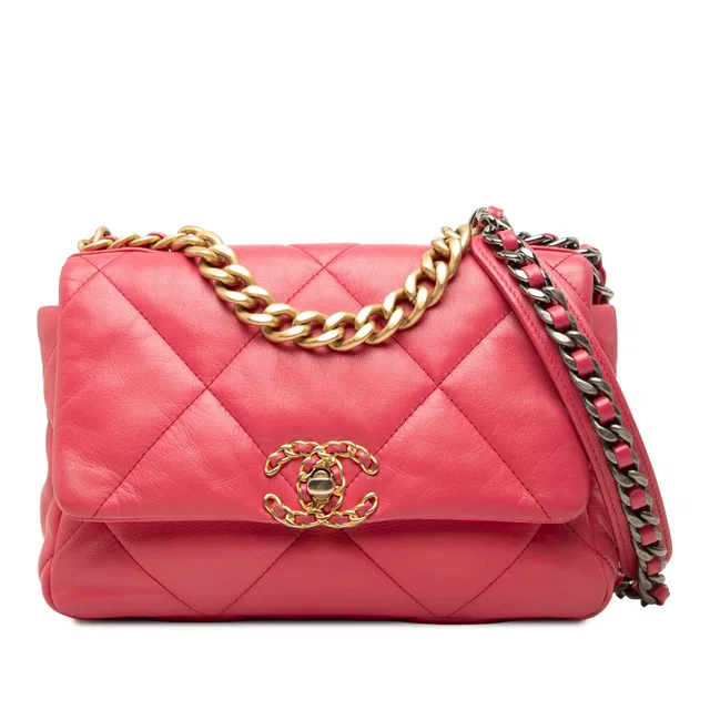 Pink Chanel Medium Lambskin 19 Flap Satchel in Pink Lambskin from Designer Revival